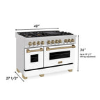 ZLINE Autograph Edition 48 in. 6.0 cu. ft. Legacy Dual Fuel Range with 7 Burner Gas Cooktop and Double Electric Ovens in Satin Stainless Steel with White Matte Doors and Champagne Bronze Accents (RASZ-WM-48-CB)