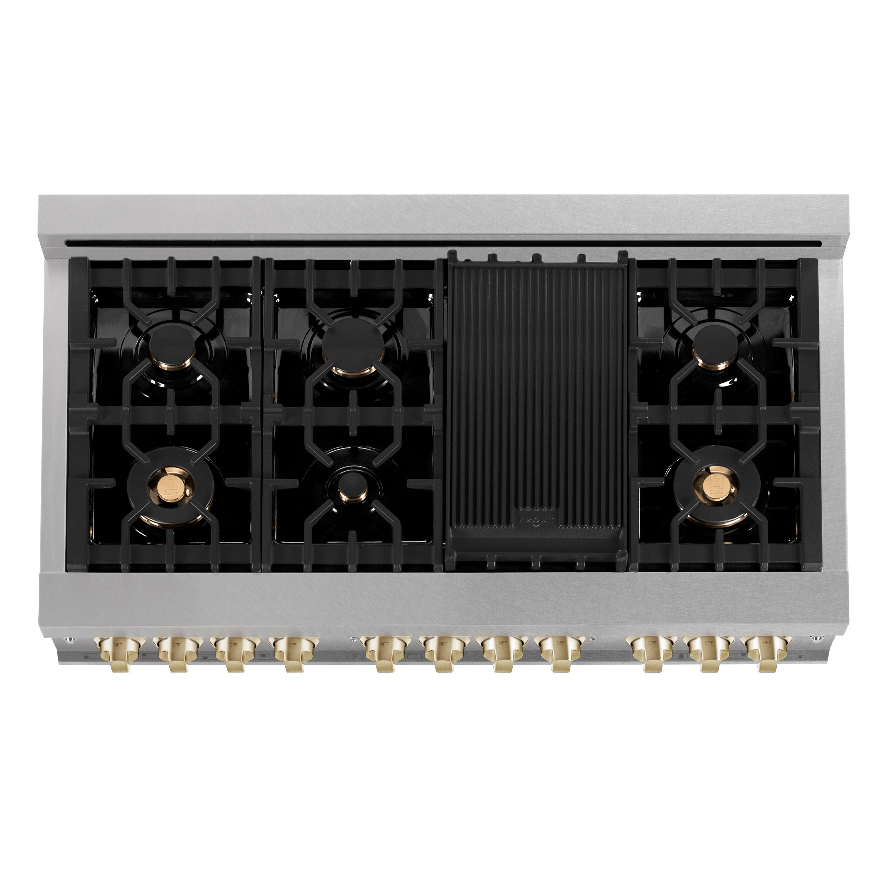 ZLINE Autograph Package - 48" Dual Fuel Range, Range Hood, and Dishwasher in White Matte and Satin Stainless Steel with Gold Accents, 3AKPR-RASWMRHDWM48-G