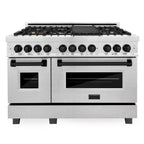 ZLINE Autograph 48 in. Legacy Dual Fuel Range with 7 Gas Burners and Double Electric Ovens (6.0 cu. ft.) in Satin Stainless Steel with Matte Black Accents – RASZ-SN-48-MB
