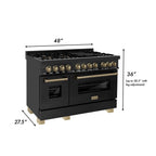ZLINE Autograph Package - 48" Dual Fuel Range, Range Hood, Refrigerator, Microwave and Dishwasher in Black Stainless Steel with Bronze Accents