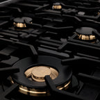 ZLINE Autograph Package - 48 In. Dual Fuel Range, Range Hood, Dishwasher in Black Stainless Steel with Gold Accent, 3AKP-RABRHDWV48-G