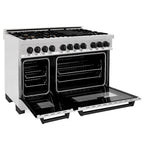 ZLINE Autograph Package - 48 In. Dual Fuel Range and Range Hood in Satin Stainless Steel with Matte Black Accents, 2AKPR-RASRH48-MB