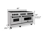 ZLINE Autograph Edition 60 in. 7.4 cu. ft. Legacy Dual Fuel Range with 9 Gas Burners and Double Electric Convection Ovens in Satin Stainless Steel with Matte Black Accents (RASZ-SN-60-MB)