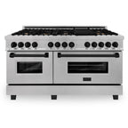 ZLINE Autograph Edition 60 in. 7.4 cu. ft. Legacy Dual Fuel Range with 9 Gas Burners and Double Electric Convection Ovens in Satin Stainless Steel with Matte Black Accents (RASZ-SN-60-MB)