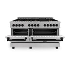 ZLINE Autograph Edition 60 in. 7.4 cu. ft. Legacy Dual Fuel Range with 9 Gas Burners and Double Electric Convection Ovens in Satin Stainless Steel with Matte Black Accents (RASZ-SN-60-MB)