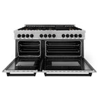ZLINE Autograph Edition 60 in. 7.4 cu. ft. Legacy Dual Fuel Range with 9 Gas Burners and Double Electric Convection Ovens in Satin Stainless Steel with Matte Black Accents (RASZ-SN-60-MB)