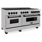 ZLINE Autograph Edition 60 in. 7.4 cu. ft. Legacy Dual Fuel Range with 9 Gas Burners and Double Electric Convection Ovens in Satin Stainless Steel with Matte Black Accents (RASZ-SN-60-MB)