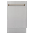 ZLINE Autograph Edition 18 in. Dishwasher in Stainless Steel with Champagne Bronze Handle, DWVZ-304-18-CB