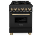 ZLINE Autograph Edition 24 in. Dual Fuel Range – Black Stainless Steel with Bronze Accents (RABZ-24-CB)