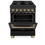 ZLINE Autograph Edition 24 in. Dual Fuel Range – Black Stainless Steel with Bronze Accents (RABZ-24-CB)