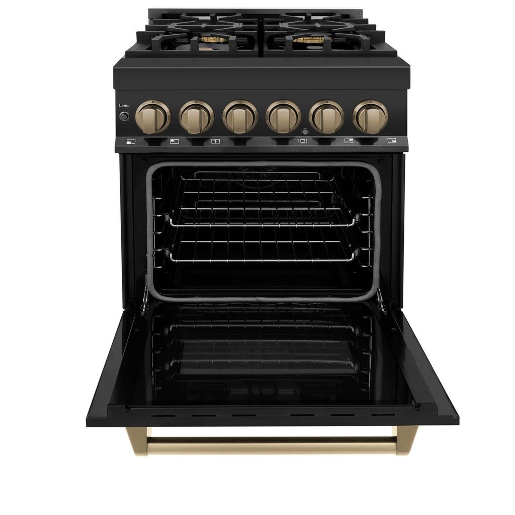 ZLINE Autograph Edition 24 in. Dual Fuel Range – Black Stainless Steel with Bronze Accents (RABZ-24-CB)