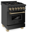 ZLINE Autograph Edition 24 in. Dual Fuel Range – Black Stainless Steel with Bronze Accents (RABZ-24-CB)