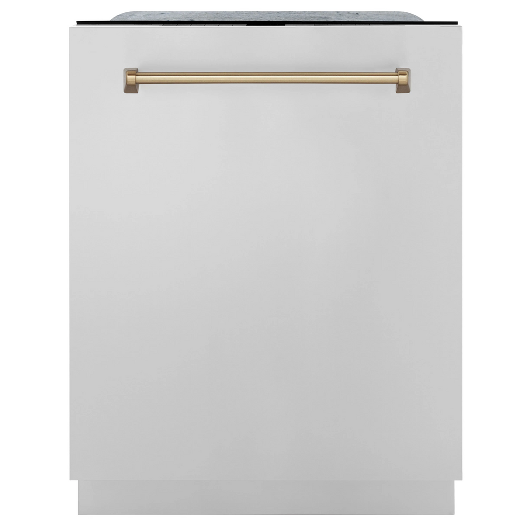 ZLINE Autograph Package - 48 in. Gas Range, Range Hood, 3 Rack Dishwasher, Refrigerator with Champagne Bronze Accents - 4AKPR-RGRHDWM48-CB