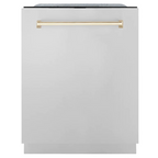ZLINE Autograph Package - 48 in. Gas Range, Range Hood, 3 Rack Dishwasher, Refrigerator with Gold Accents - 4AKPR-RGRHDWM48-G