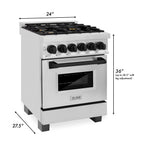 ZLINE Autograph 24" Dual Fuel Range, 2.8 cu. ft., Stainless Steel with Black Matte Accents (RAZ-24-MB)