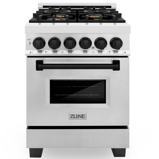 ZLINE Autograph 24" Dual Fuel Range, 2.8 cu. ft., Stainless Steel with Black Matte Accents (RAZ-24-MB)