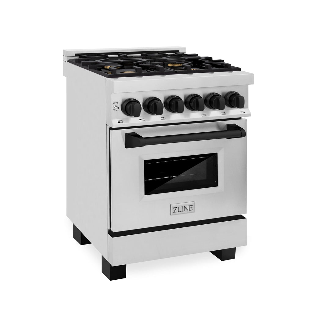 ZLINE Autograph 24" Dual Fuel Range, 2.8 cu. ft., Stainless Steel with Black Matte Accents (RAZ-24-MB)