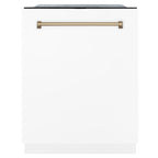 ZLINE Autograph Package - 48 In. Dual Fuel Range, Range Hood, Dishwasher in White Matte with Champagne Bronze Accents, 3AKP-RAWMRHDWM48-CB
