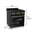 ZLINE Autograph Package - 30 In. Dual Fuel Range, Range Hood, Dishwasher in Black Stainless Steel with Champagne Bronze, 3AKP-RABRHDWV30-CB