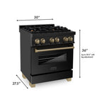 ZLINE Autograph Package - 30" Dual Fuel Range, Range Hood, Refrigerator, Dishwasher in Black with Bronze Accents
