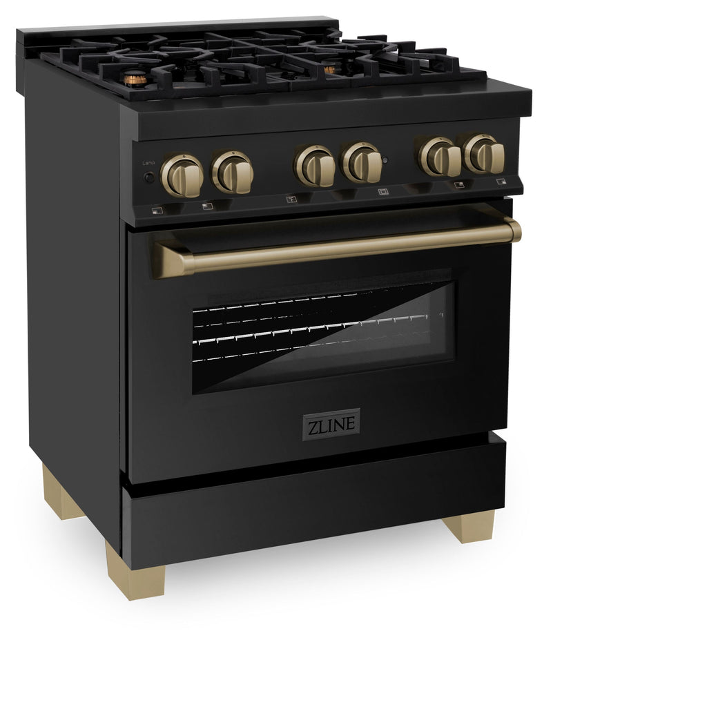 ZLINE Autograph Edition 30 in. 4.0 cu. ft. Dual Fuel Range with 4-Burner Gas Cooktop and Electric Convection Oven in Stainless Steel with Champagne Bronze Accents (RABZ-30-CB)