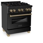 ZLINE Autograph Edition 30 in. 4.0 cu. ft. Dual Fuel Range with 4-Burner Gas Cooktop and Electric Convection Oven in Stainless Steel with Champagne Bronze Accents (RABZ-30-CB)