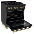 ZLINE Autograph Edition 30 in. 4.0 cu. ft. Dual Fuel Range with 4-Burner Gas Cooktop and Electric Convection Oven in Stainless Steel with Champagne Bronze Accents (RABZ-30-CB)