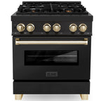 ZLINE Autograph Edition 30 in. 4.0 cu. ft. Dual Fuel Range in Black Stainless Steel with Gold Accents (RABZ-30-G)