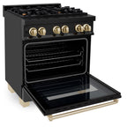 ZLINE Autograph Edition 30 in. 4.0 cu. ft. Dual Fuel Range in Black Stainless Steel with Gold Accents (RABZ-30-G)