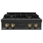ZLINE Autograph Edition 30 In. Rangetop with 4 Gas Burners in Black Stainless Steel and Champagne Bronze Accents, RTBZ-30-CB