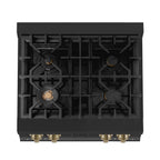 ZLINE Autograph Edition 30 In. Rangetop with 4 Gas Burners in Black Stainless Steel and Champagne Bronze Accents, RTBZ-30-CB