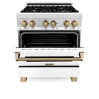 ZLINE Autograph 30 in. 4.0 cu. ft. Dual Fuel Range with Gas Cooktop and Electric Convection Oven in Stainless Steel with White Matte Door and Champagne Bronze Accents (RAZ-WM-30-CB)