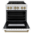 ZLINE Autograph 30 in. 4.0 cu. ft. Dual Fuel Range with Gas Cooktop and Electric Convection Oven in Stainless Steel with White Matte Door and Champagne Bronze Accents (RAZ-WM-30-CB)