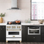ZLINE Autograph 30 in. 4.0 cu. ft. Dual Fuel Range with Gas Cooktop and Electric Convection Oven in Stainless Steel with White Matte Door and Champagne Bronze Accents (RAZ-WM-30-CB)