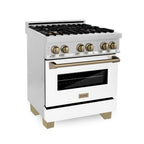 ZLINE Autograph 30 in. 4.0 cu. ft. Dual Fuel Range with Gas Cooktop and Electric Convection Oven in Stainless Steel with White Matte Door and Champagne Bronze Accents (RAZ-WM-30-CB)