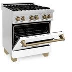 ZLINE Autograph 30 in. 4.0 cu. ft. Dual Fuel Range with Gas Cooktop and Electric Convection Oven in Stainless Steel with White Matte Door and Champagne Bronze Accents (RAZ-WM-30-CB)