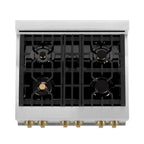 ZLINE Autograph 30 in. 4.0 cu. ft. Dual Fuel Range with Gas Cooktop and Electric Convection Oven in Stainless Steel with White Matte Door and Champagne Bronze Accents (RAZ-WM-30-CB)