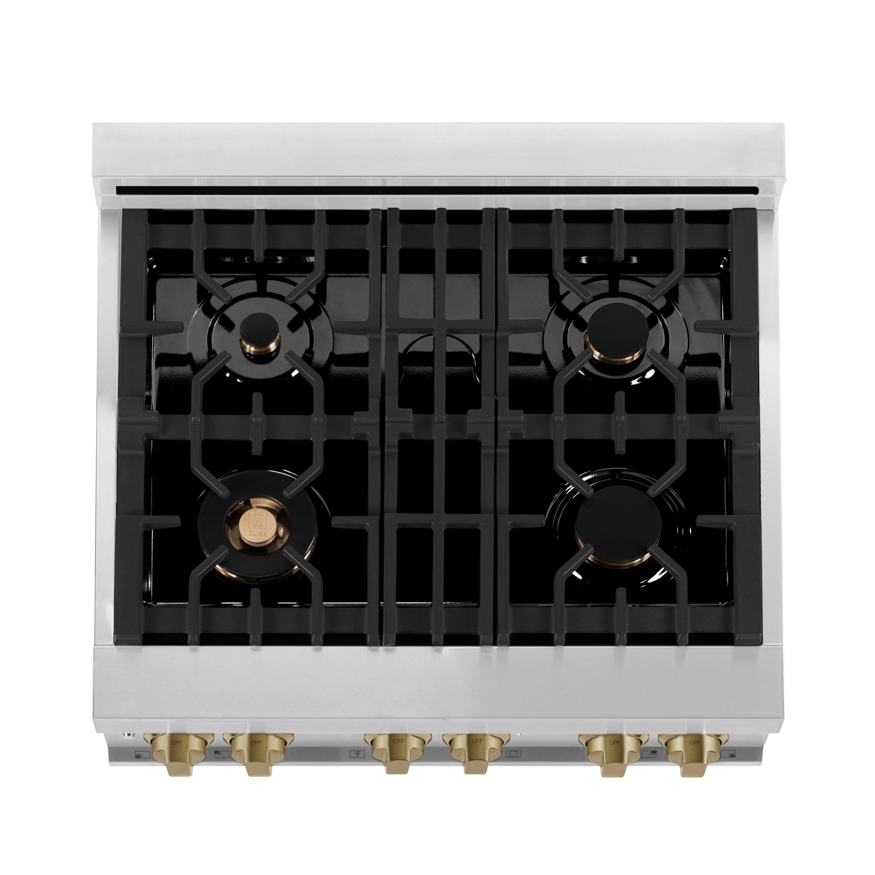 ZLINE Autograph 30 in. 4.0 cu. ft. Dual Fuel Range with Gas Cooktop and Electric Convection Oven in Stainless Steel with White Matte Door and Champagne Bronze Accents (RAZ-WM-30-CB)
