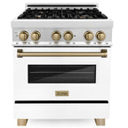 ZLINE Autograph Package - 30 In. Dual Fuel Range and Range Hood with White Matte Door and Bronze Accents, 2AKP-RAWMRH30-CB