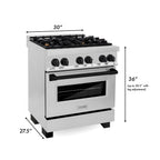 ZLINE Autograph 30 in. 4.0 cu. ft. Dual Fuel Range with Gas Cooktop and Electric Convection Oven in Stainless Steel with Black Matte Accents (RAZ-30-MB)