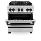 ZLINE Autograph 30 in. 4.0 cu. ft. Dual Fuel Range with Gas Cooktop and Electric Convection Oven in Stainless Steel with Black Matte Accents (RAZ-30-MB)
