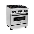 ZLINE Autograph 30 in. 4.0 cu. ft. Dual Fuel Range with Gas Cooktop and Electric Convection Oven in Stainless Steel with Black Matte Accents (RAZ-30-MB)