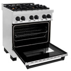 ZLINE Autograph 30 in. 4.0 cu. ft. Dual Fuel Range with Gas Cooktop and Electric Convection Oven in Stainless Steel with Black Matte Accents (RAZ-30-MB)