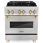 ZLINE Autograph Edition 30 in. Dual Fuel Range, 4.0 cu. ft. Electric Convection Oven, Stainless Steel with Gold Accents (RAZ-30-G)