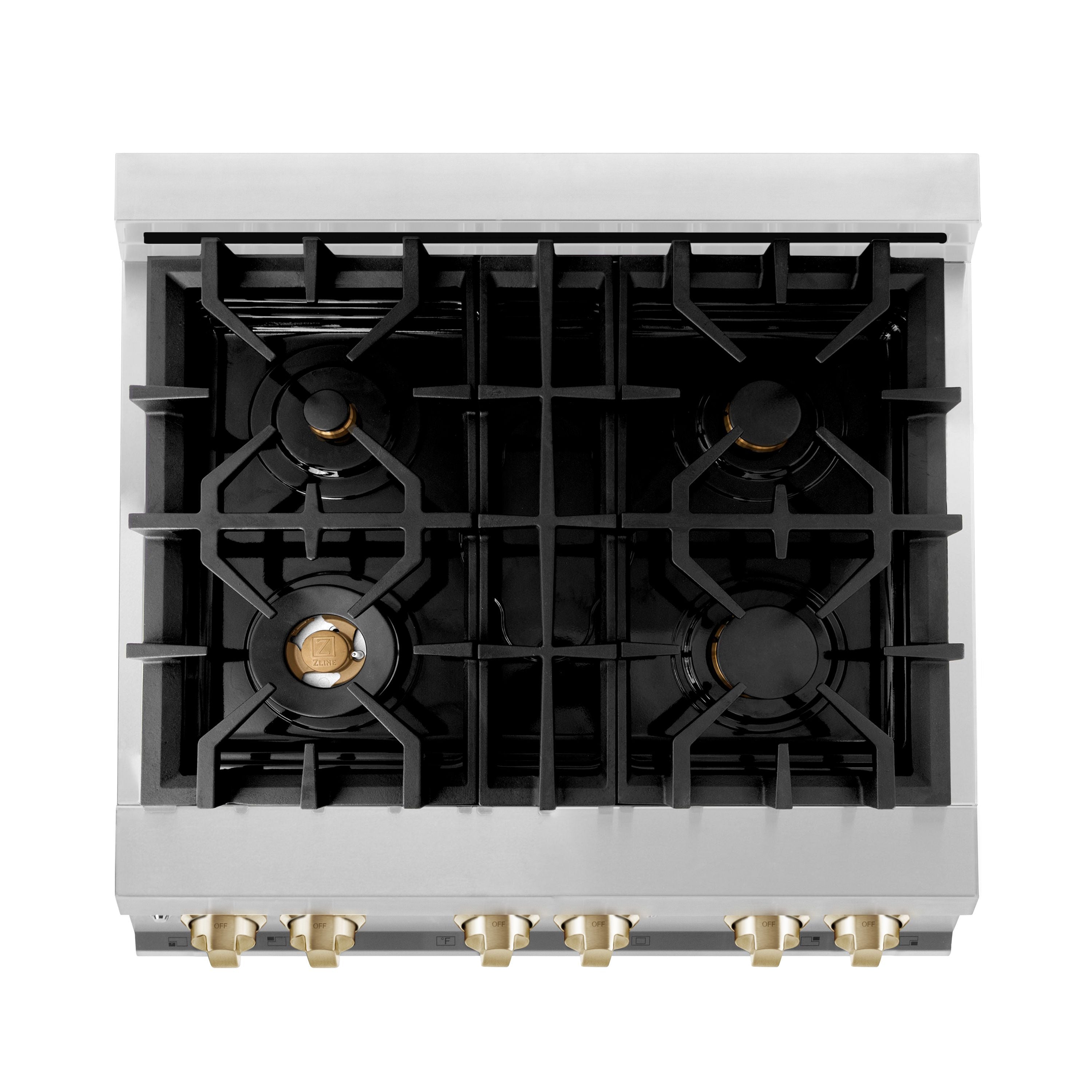 ZLINE Autograph Edition 30 in. Dual Fuel Range, 4.0 cu. ft. Electric Convection Oven, Stainless Steel with Gold Accents (RAZ-30-G)