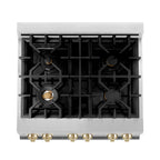 ZLINE Autograph Package - 30" Dual Fuel Range, Range Hood, Dishwasher, Refrigerator in Stainless Steel with Gold Accents, 4KAPR-RARHDWM30-G
