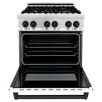 ZLINE Autograph Package - 30 In. Dual Fuel Range, Range Hood, Dishwasher in White Matte with Matte Black Accents, 3AKP-RAWMRHDWM30-MB