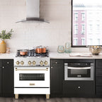 ZLINE Kitchen and Bath Autograph Edition 30 in. Dual Fuel Range, 4.0 cu. ft. Electric Convection Oven, 4 Gas Burners, White Matte Door with Gold Accents (Model RAZ-WM-30-G)