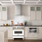 ZLINE Kitchen and Bath Autograph Edition 30 in. Dual Fuel Range, 4.0 cu. ft. Electric Convection Oven, 4 Gas Burners, White Matte Door with Gold Accents (Model RAZ-WM-30-G)