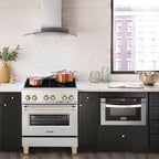 ZLINE Autograph 30 in. Legacy Dual Fuel Range, 4.0 cu. ft., 4 Burner Gas Cooktop, Electric Convection Oven, Satin Stainless Steel with Polished Gold Accents (RASZ-SN-30-G)